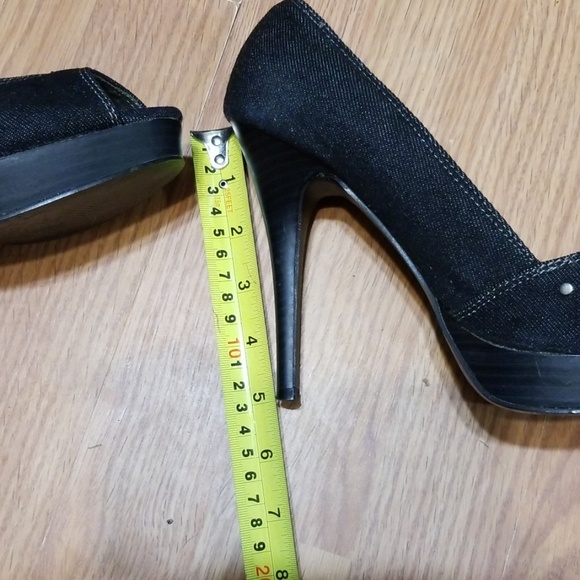 Qupid Black Distressed Denim Heels Platform 8-8.5M - Picture 2 of 8